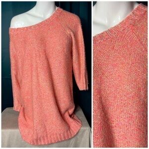 H&M Pink Multi Color Crewneck 3/4 Sleeve Long Tunic Acrylic Sweater Size Small